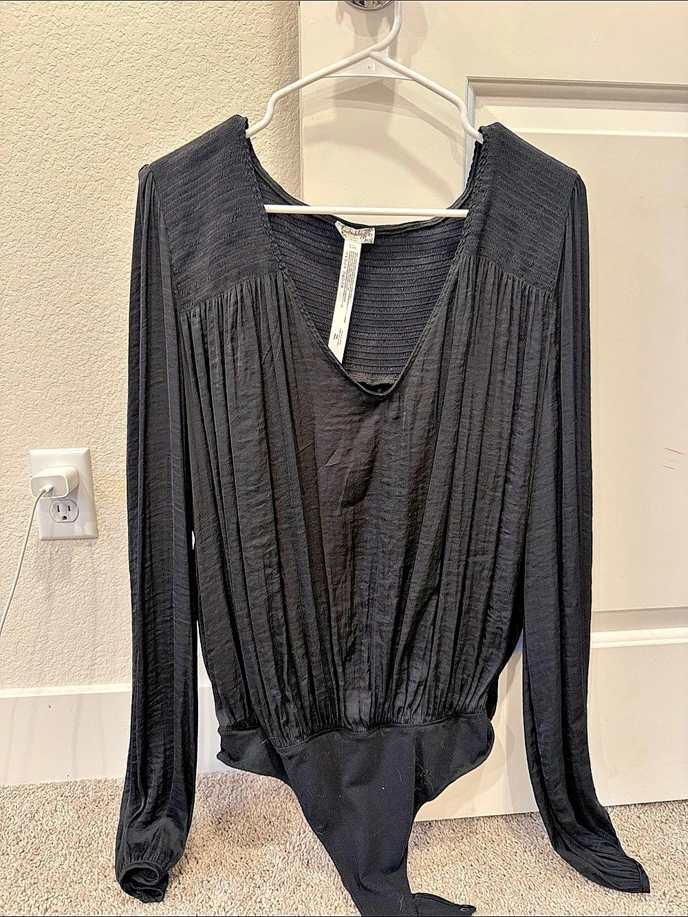 Free People The Eloise Bodysuit Pleated Black Size Medium